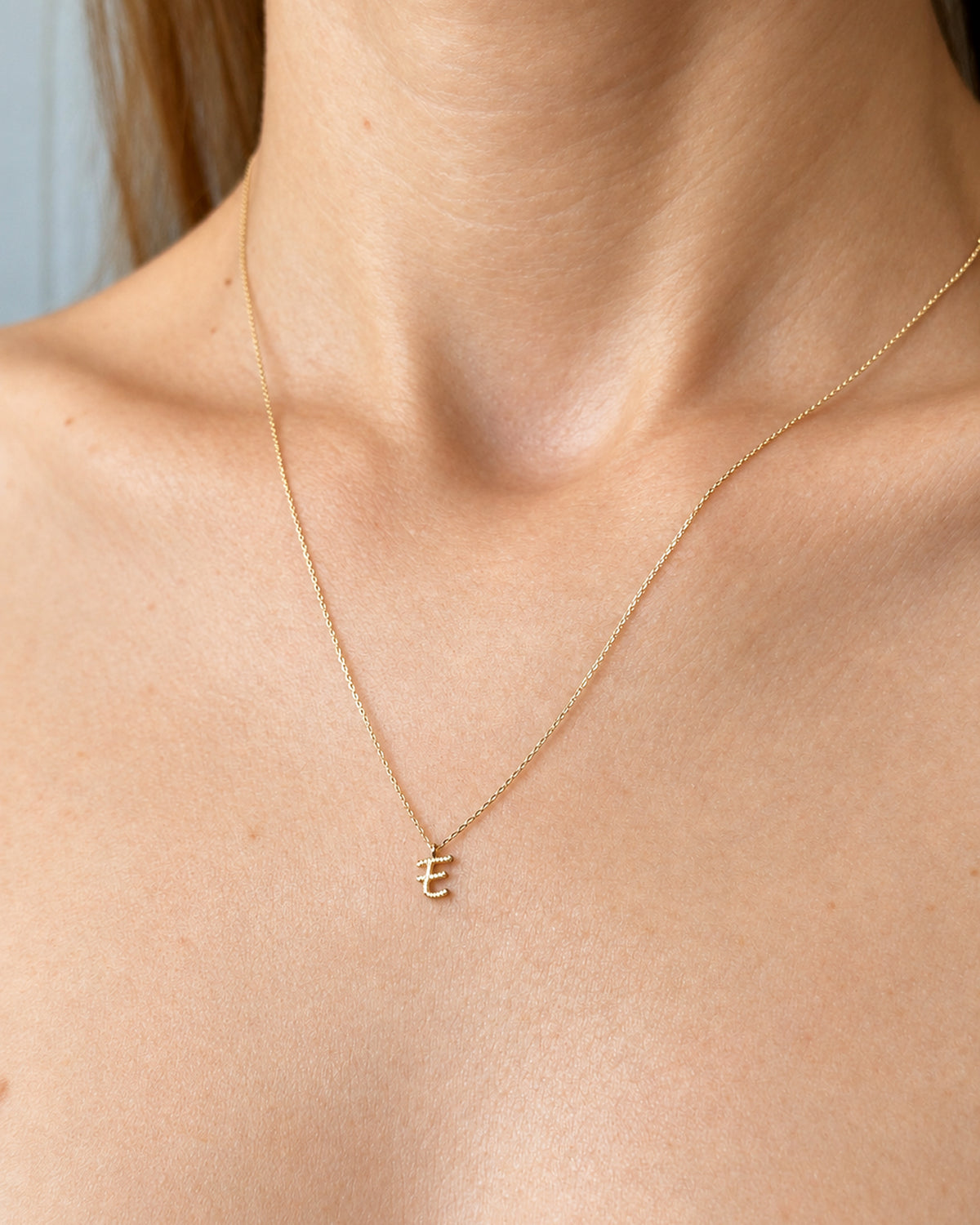 Solid Gold Letter E Necklace