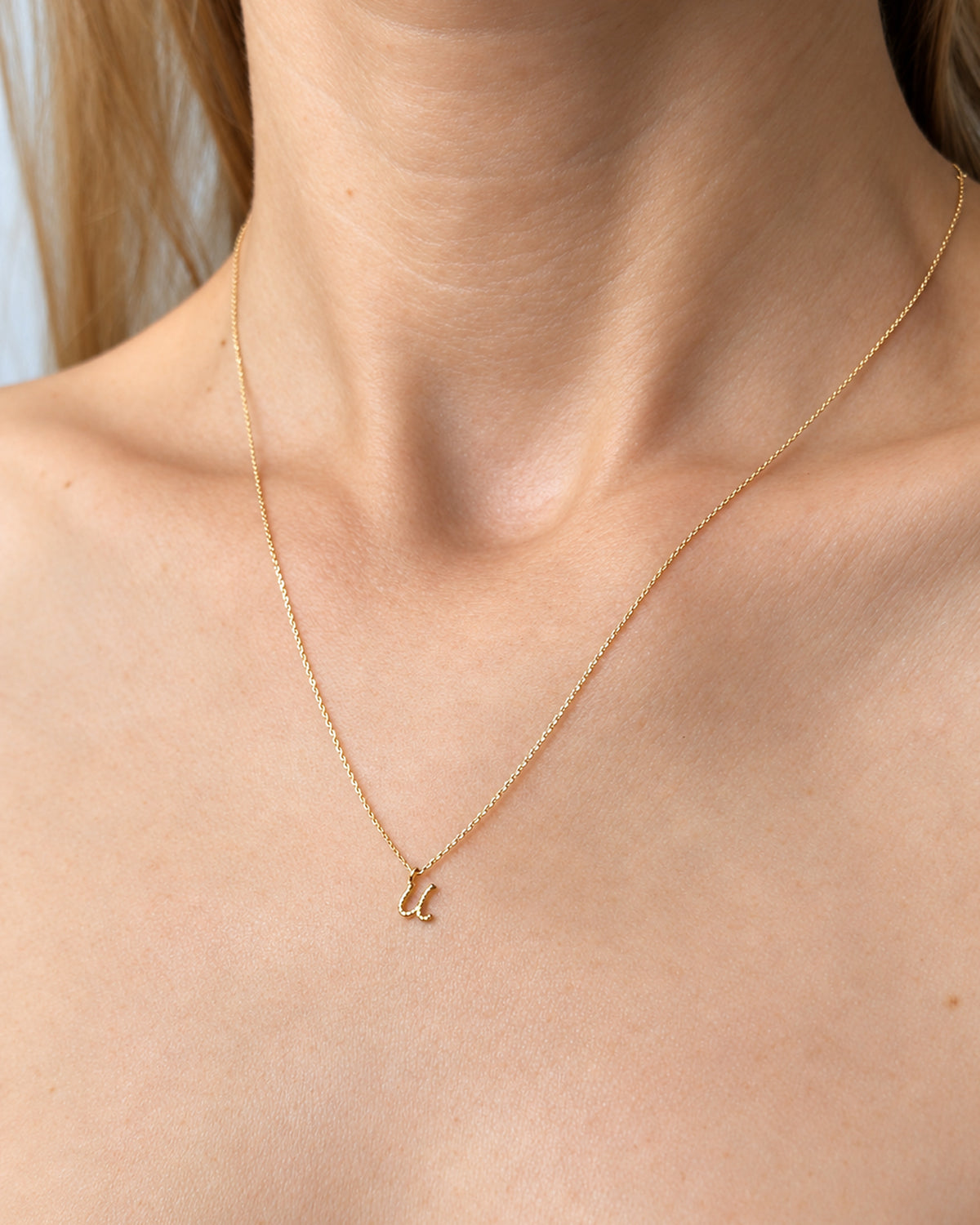 Solid Gold Letter U Necklace